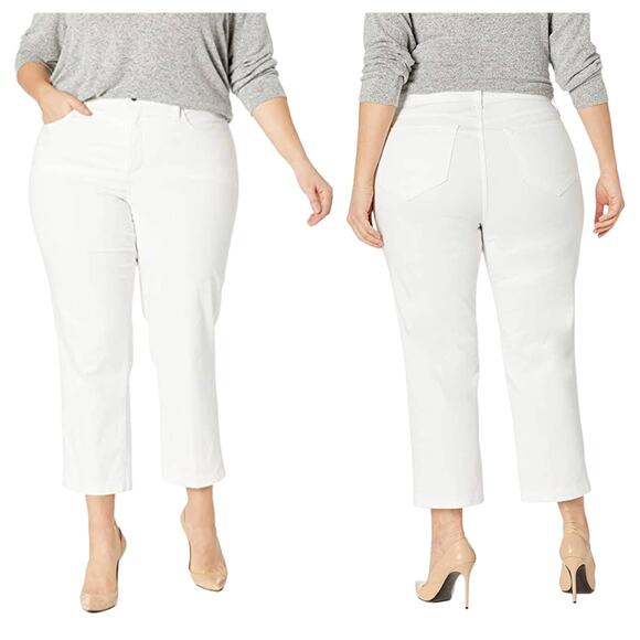 NYDJ White Audrey Slim Cropped Ankle Jeans Straight Leg High Rise Stretch Sz 8 P - Picture 1 of 14